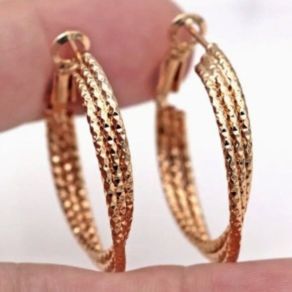 14k Gold Plated Copper 3-Layer Hoop Earrings - Picture 3 of 5